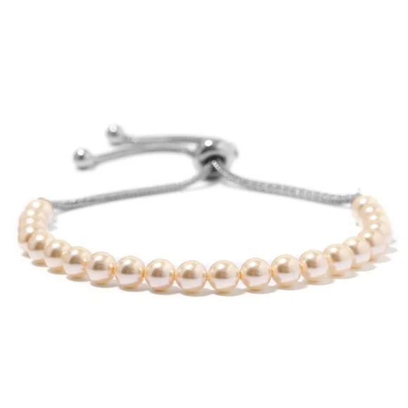 STAINLESS STEEL SIMULATED PEARL BOLO BRACELET - Picture 2 of 4